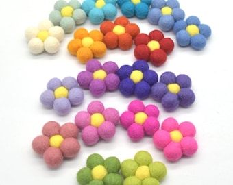 100% Wool Felt Flowers - 4cm - 21 Colour Options - 5 or 21 Count