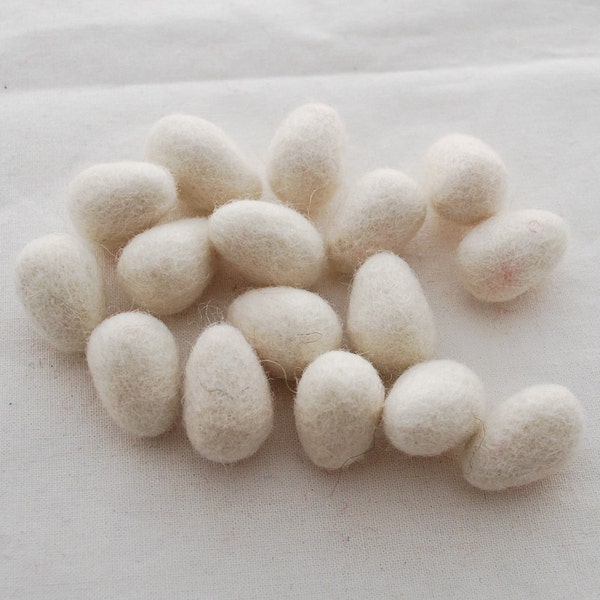 100% Wool Felt Raindrops / felt eggs - 10 Count - approx 25mm x 28mm - Ivory White