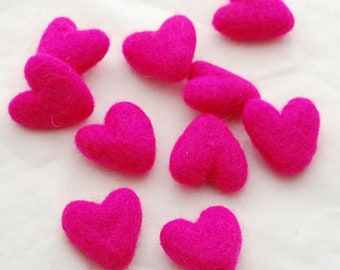 3cm 100% Wool Felt Hearts - 10 Count - Fuchsia Pink