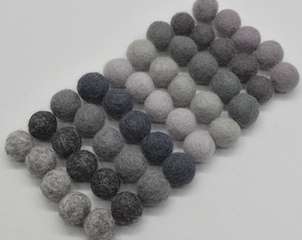 Handmade Wool Felt Balls: Grey Shades, 1.5cm - Choose 25 or 100