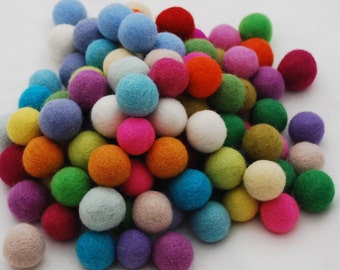 2.5cm - 100% Wool Felt Balls - 100 Count - Assorted Light and Bright Colors