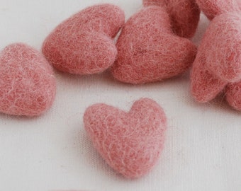 3cm 100% Wool Felt Hearts - 10 Count - Dusty Rose Pink