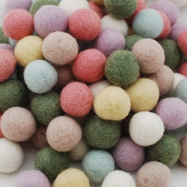 100% Wool Felt Balls - 1.5cm - 100 Count - Pastel Colors