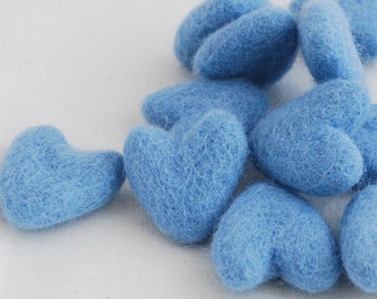 3cm 100% Wool Felt Hearts - 10 Count - French Blue