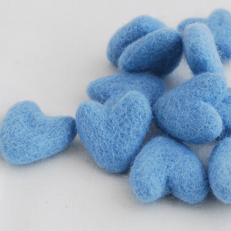3cm 100% Wool Felt Hearts 10 Count French Blue image 1
