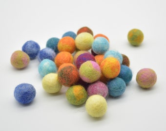 100% Wool Felt Balls - 2cm - 100 Count - Assorted Tie Dye Colours