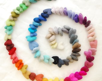 100% Wool Felt Heart - Felted Hearts - 3cm - Pick and Mix 20 or 100 felt hearts from 90 colours