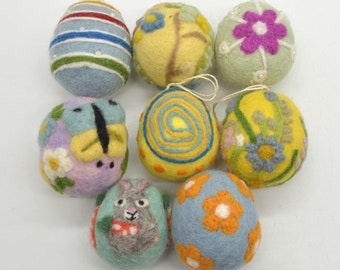 100% Wool Felt Easter Eggs -  4 Or 8 Count - Mixed Patterns - 6cm - 6.5cm x 5cm  - 5.5cm - Various Options