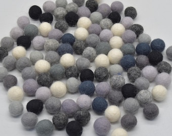 Pompons aus 100 % Wollfilz – 1,5 cm – 100 Stück – Verschiedene Farben (Grau, Schwarz und Weiß)