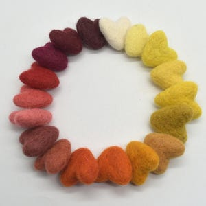 Assorted 100% Wool Felt Heart - 18 Count - Approx 3cm - Ivory Red Orange & Yellow Colours