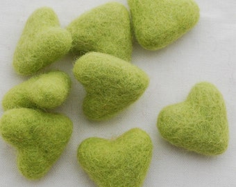 3cm 100% Wool Felt Hearts - 10 Count - Yellow Green