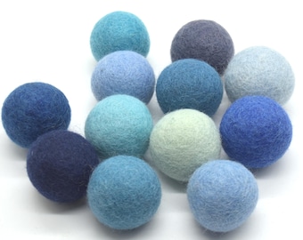 4cm Felt Balls - 12 Count - Blue Colors