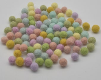 Pastel Rainbow Wool Felt Balls: 1cm, 100 Count