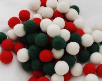 100% Wool Felt Balls - 3cm - 100 Count - Christmas Colours