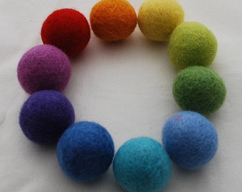 100% Wool Felt Balls - 20 Count - 3cm - Rainbow Colors