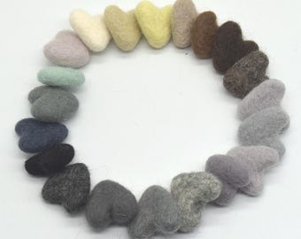 Assorted 100% Wool Felt Heart - 20 Count - Approx 3cm - Neutral Colours