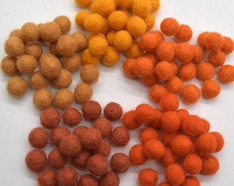 Orange Felt Balls: Handmade 1cm Wool Beads