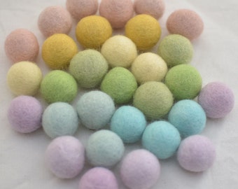 100% Wool Felt Balls - 2cm - 100 Count - Assorted Pastel Rainbow Colours