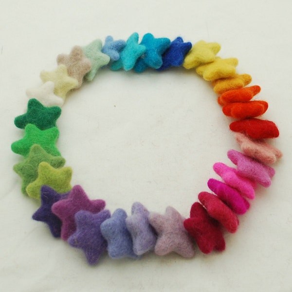 Assortiment 100% Wool Felt Star - 30 Count - Assortiment de lumière et de couleurs vives