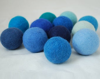 4cm Felt Balls - 12 Count - Blue Colors