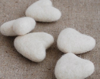 3cm 100% Wool Felt Hearts - 10 Count - Ivory White