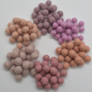 Pale Pink Felt Balls | 1cm 100% Wool Felt Pom Poms | Pastel Pink Shades for Garlands, Mobiles, Jewellry Making - 50 or 100 felt balls