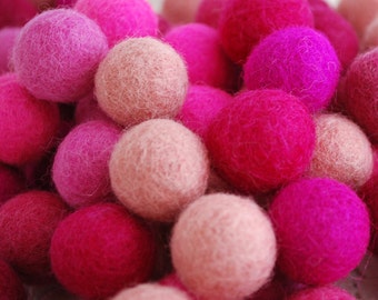 2cm - 100% Wool Felt Balls - 100 Count - Assorted Pink Colors