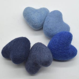 Felt Hearts - 2 Count - 6cm - Blue Colours - 100% Wool
