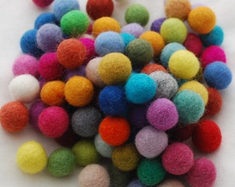 1.5cm / 15mm - 100% Wool Felt Balls - 100 Count - Assorted Colors