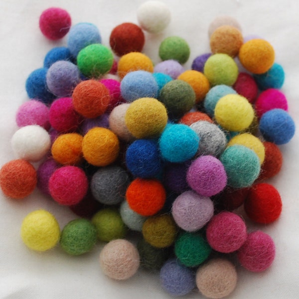 1.5cm / 15mm - 100% Wool Felt Balls - 100 Count - Assorted Colors