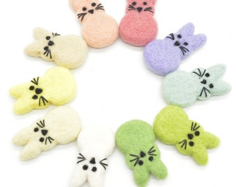 100% Wool Felt Bunny Rabbits With Face - 10 Count - 5.5cm - 6cm