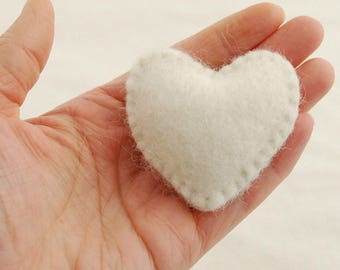 100% Wool Felt Fabric Sewn / Stitched Felt Heart - 4 Count - approx 5.5cm (2.15 inches) - Ivory White