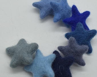 Estrellas de fieltro - 10 unidades - Colores azules - 100 % lana - 3 cm - 3,5 cm