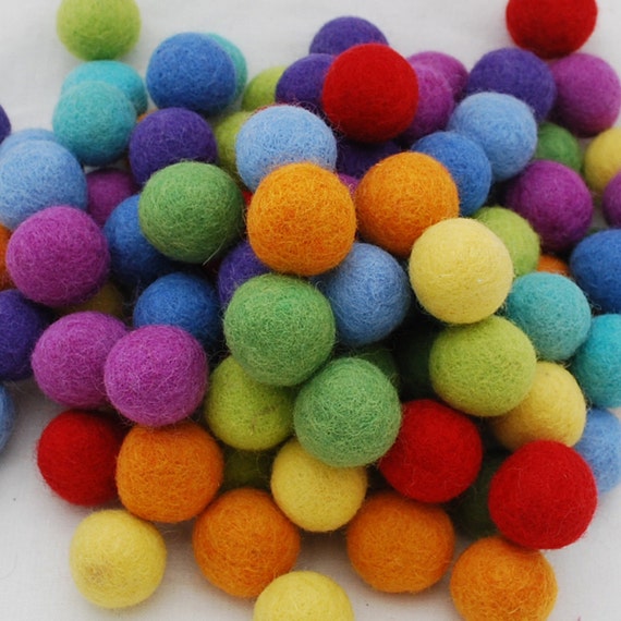 Handmade Wool Felt Balls, 3cm Diameter, Jewel Tone Rainbow Colors, Set of 36