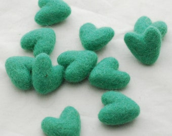 3cm 100% Wool Felt Hearts - 10 Count - Jade Green