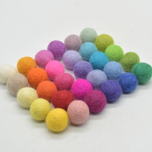 100% Wool Felt Balls - 30 Count - 2cm - Assorted Light and Bright Colors