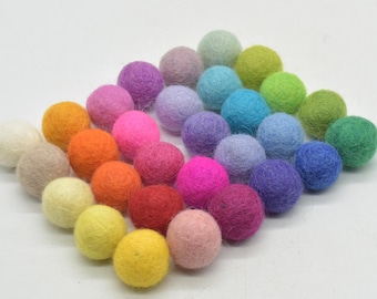 100% Wool Felt Balls - 30 Count - 2cm - Assorted Light and Bright Colors