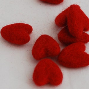 3cm 100% Wool Felt Hearts - 10 Count - Red