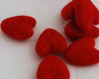 3cm 100% Wool Felt Hearts - 10 Count - Red