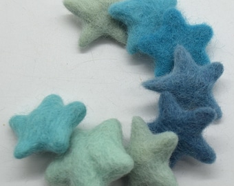 Filzsterne - 10 Count - Türkis Blaue Farben - 100% Wolle - 3 cm - 3.5 cm