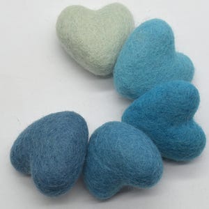 Felt Hearts - 2 Count - 6cm - Turquoise Blue Colours - 100% Wool