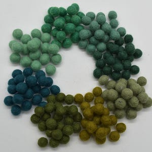 1cm Felt Balls - Green Shades Felt Pom Poms - 50 or 100 felt balls - for Garlands Mobiles Jewellery Making Earrings
