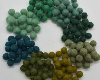 Green Shades Felt Balls: 1cm Handmade Wool