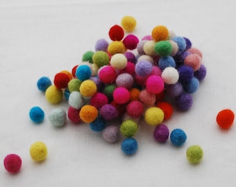 100% Wool Felt Balls - 1cm - 100 Count - Assorted Light & Bright Colors