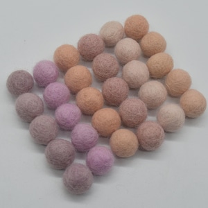 1.5cm Felt Balls - Pastel Pink Shades - Choose either 25 or 100 felt balls