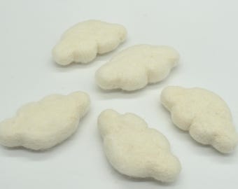 100% Wool Needle Felted Clouds - 4 Count - Approx 9cm x 5.5cm - Ivory White