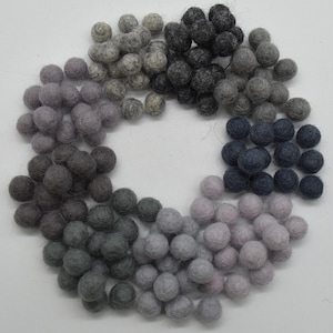 1cm Felt Balls - Grey Shades Felt Pom Poms - 50 or 100 felt balls - for Garlands Mobiles Jewellery Making Earrings