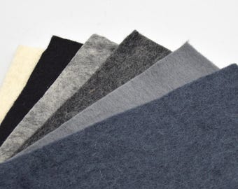 Felt Fabric - Approx 3mm - 5mm Thick - 30cm / 12&quot; Square Sheet - Ivory, Black, Grey Colours - 100% Wool