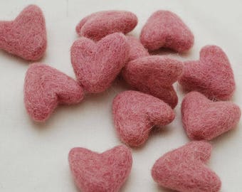 3cm 100% Wool Felt Hearts - 10 Count - Coral Pink