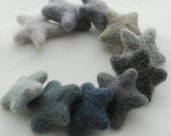 100% Wool Felt Star - 10 Felted Stars - Grey Colours - Approx 3cm